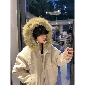 美式座山雕双拉链灰色连帽卫衣女秋冬宽松慵懒风开衫百搭短外套,短皮裙和aj怎么搭配图片