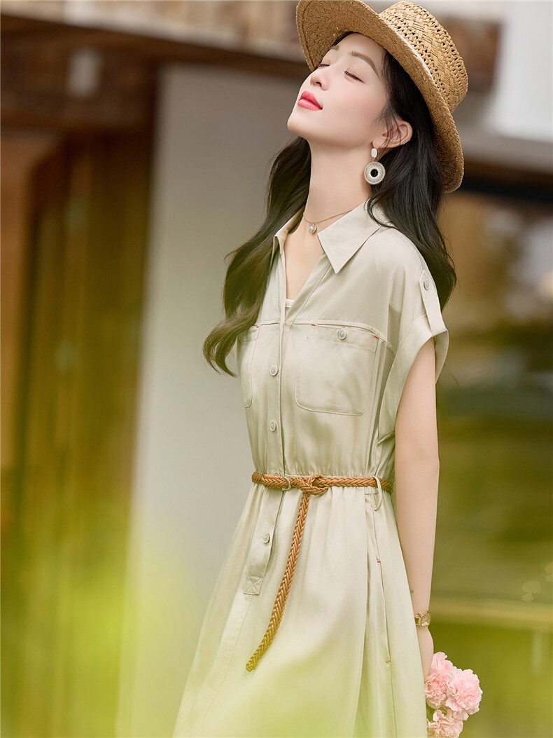 2026夏季新款宽松显瘦轻薄系带中长款女休闲好看高级感连衣裙,女装连衣裙,欧米莱