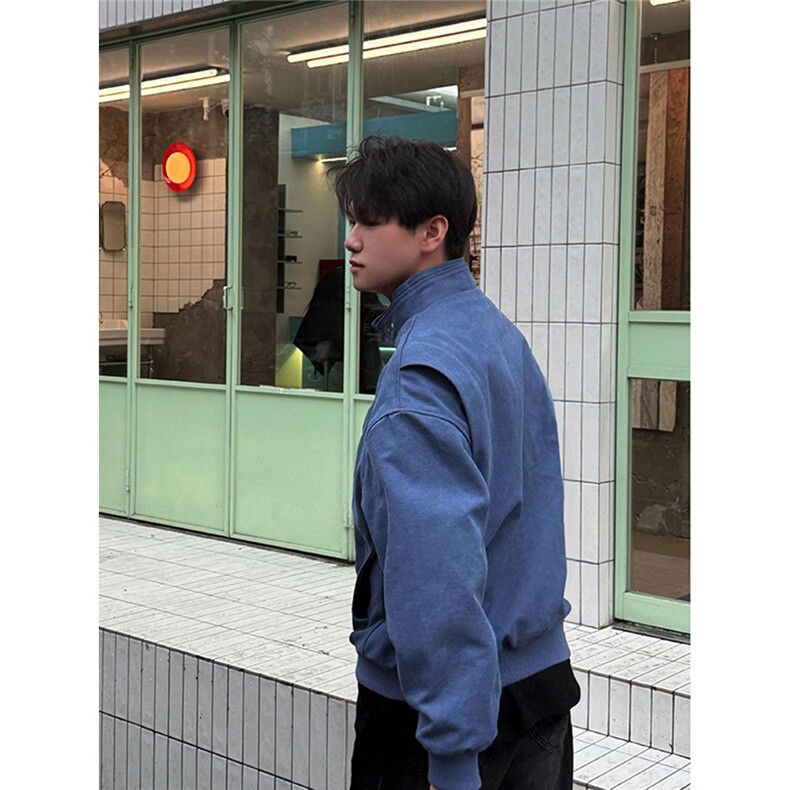 B974-P86哈灵顿蓝色工装外套男春季高级感立领棒球服,男装工装外套,电商B323A