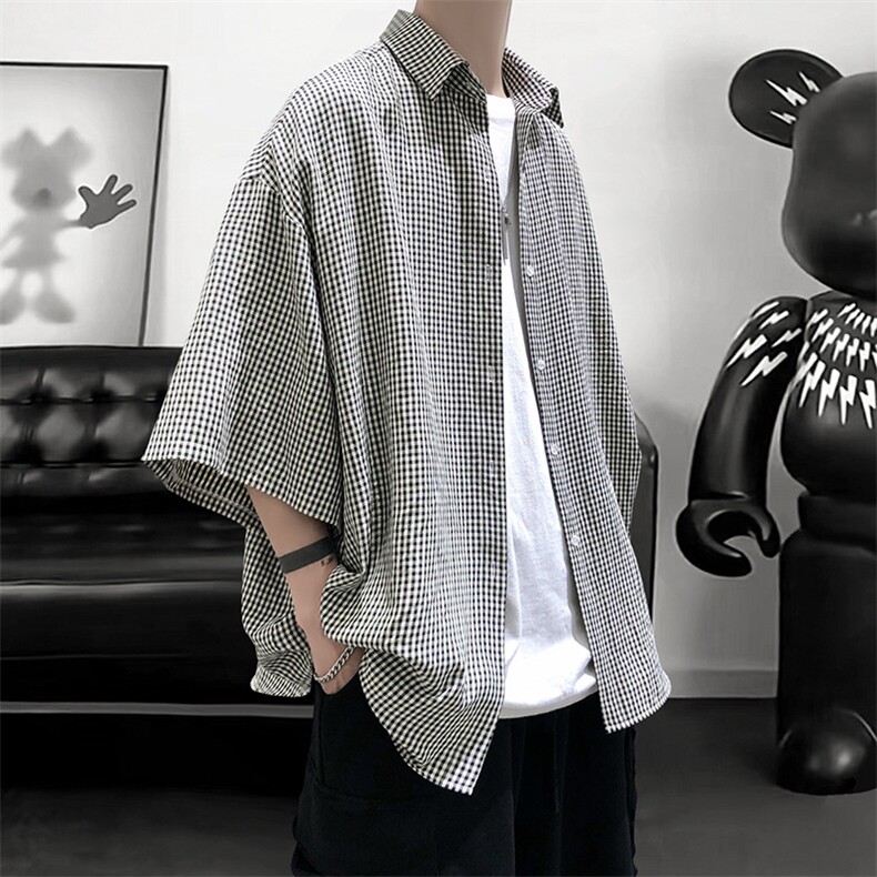 港风经典格子宽松男士衬衫A125-C03-P35,男装衬衫,电商A125
