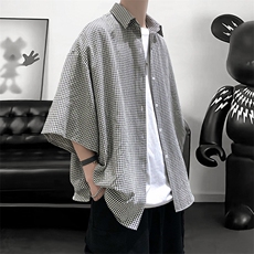港风经典格子宽松男士衬衫A125-C03-P35，男装衬衫，电商A125