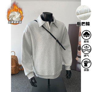 曼巴棉420g重磅大码加厚银狐绒半拉链卫衣男W5416J加绒特P55控108图片
