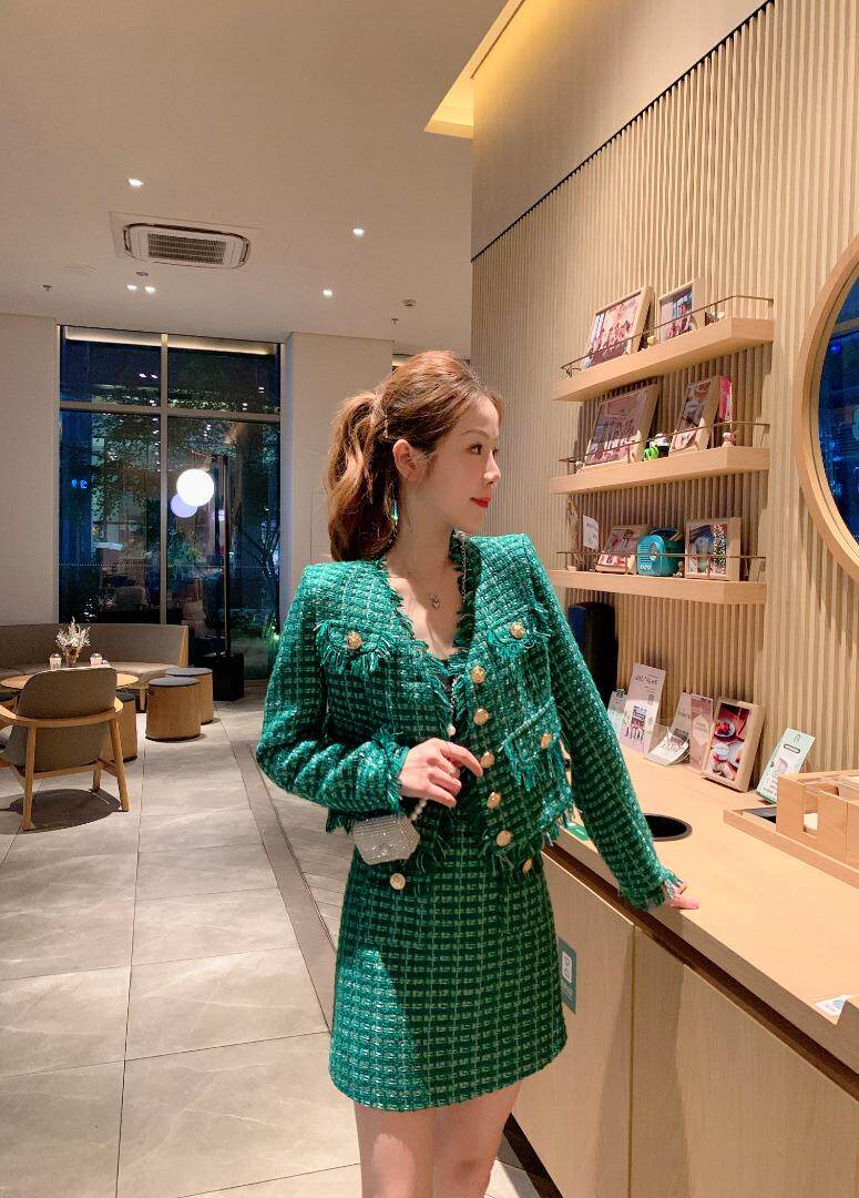 手工拉毛小香套装裙，女装职业装，沐依惜(2F)