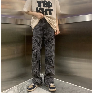 美式高街牛仔裤男韩版潮个性拼接2023秋冬新款ins长裤RK1123-P88图片