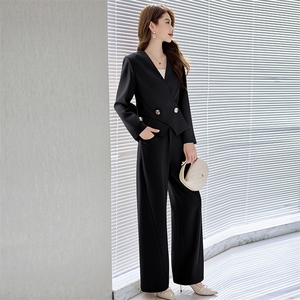 欧洲站时尚西装套装女2025春秋新款时髦洋气减龄阔腿裤职业两件套图片