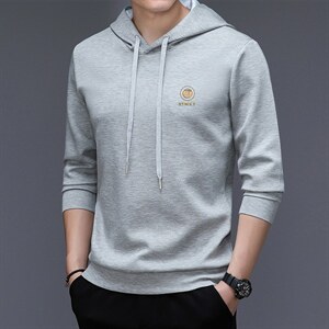 秋季连帽纯色卫衣男新款中青年男士薄款长袖商务休闲打底衫上衣图片