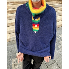 散养文化撞色条纹领毛衣男女秋冬季设计感彩虹高领情侣上衣，男装针织衫/毛衣，星座601-2