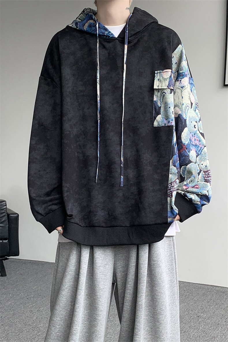 WY10148-特批47控88长袖连帽小众拼接撞色宽松大码卫衣男秋季,男装卫衣,电商A059