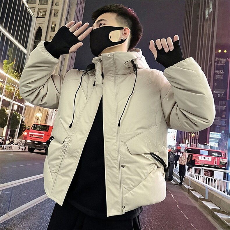 B07/P108控148 冬季潮牌解构连帽工装式冲锋衣棉衣外套男白首1图片