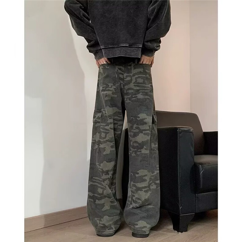 美式迷彩阔腿工装裤男廓形宽松休闲大口袋弯刀裤513ACK2678P42,男装工装外套,星座513A