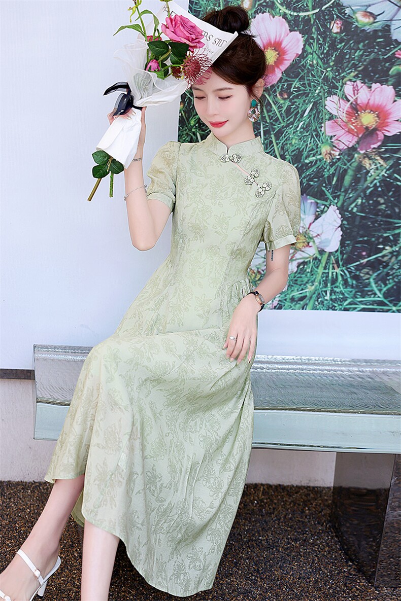 现货新中式连衣裙女夏改良版旗袍年轻款高端气质裙子女小众设计感,女装连衣裙,丽美静依