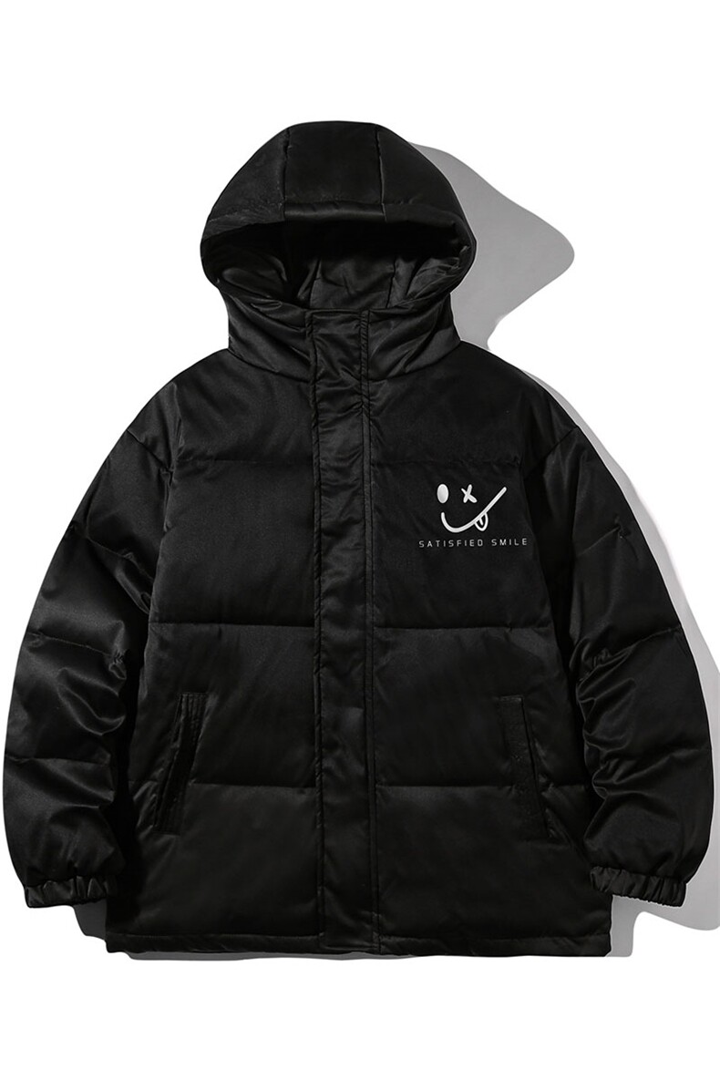 白底白鸭绒22冬季新款简约笑脸印花保暖连帽羽绒服YR140P225控298,男装羽绒服,电商A247-1
