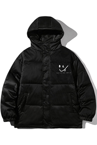 白底白鸭绒22冬季新款简约笑脸印花保暖连帽羽绒服YR140P225控298图片