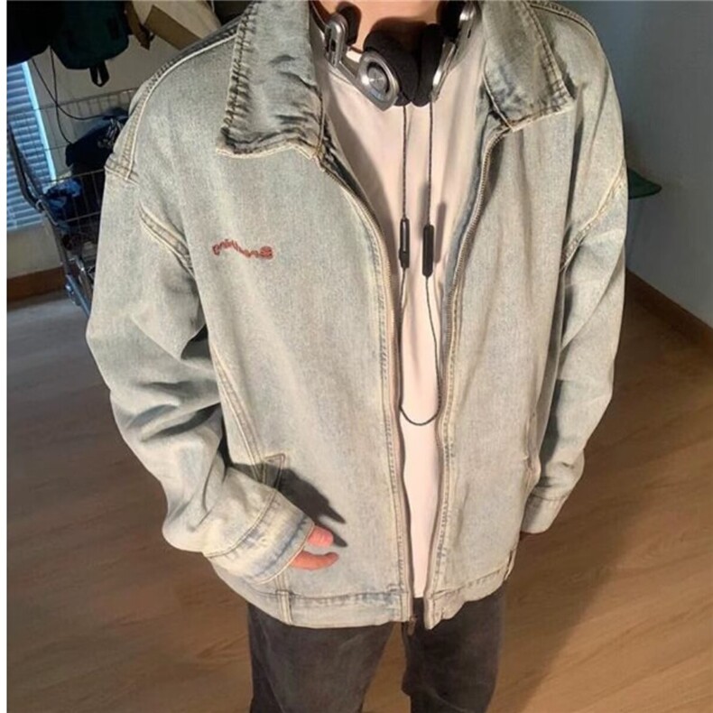 J3360-P128 美式复古做旧水洗刺绣牛仔外套男女秋季古着休闲图片