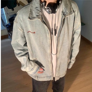 J3360-P128 美式复古做旧水洗刺绣牛仔外套男女秋季古着休闲图片