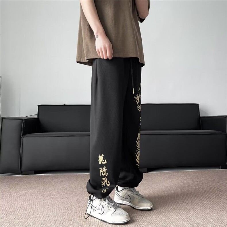 红色裤子男春秋运动卫裤直筒阔腿休闲长裤印花龙K9537,男装休闲裤,星座1116A-1（原606A）