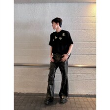 暗黑系蝴蝶印花短款短袖小众OS宽松欧美boxy纯棉T恤TXT459，男装T恤，星座516A