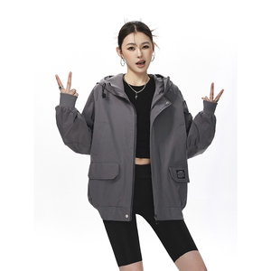 可二开发光贴片连帽工装冲锋衣大码M-5XL夹克女JK78076P85控128图片