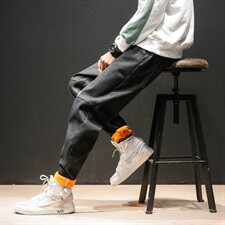 2019冬季新款马切达日系大码宽松加绒加厚男拼接牛仔裤K3071-P50，男装牛仔裤，电商A001