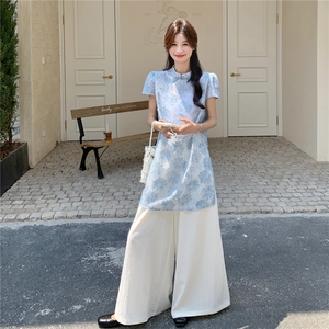 新中式国风气质蕾丝上衣阔腿裤套装女夏2025新款超好看两件套甜美图片