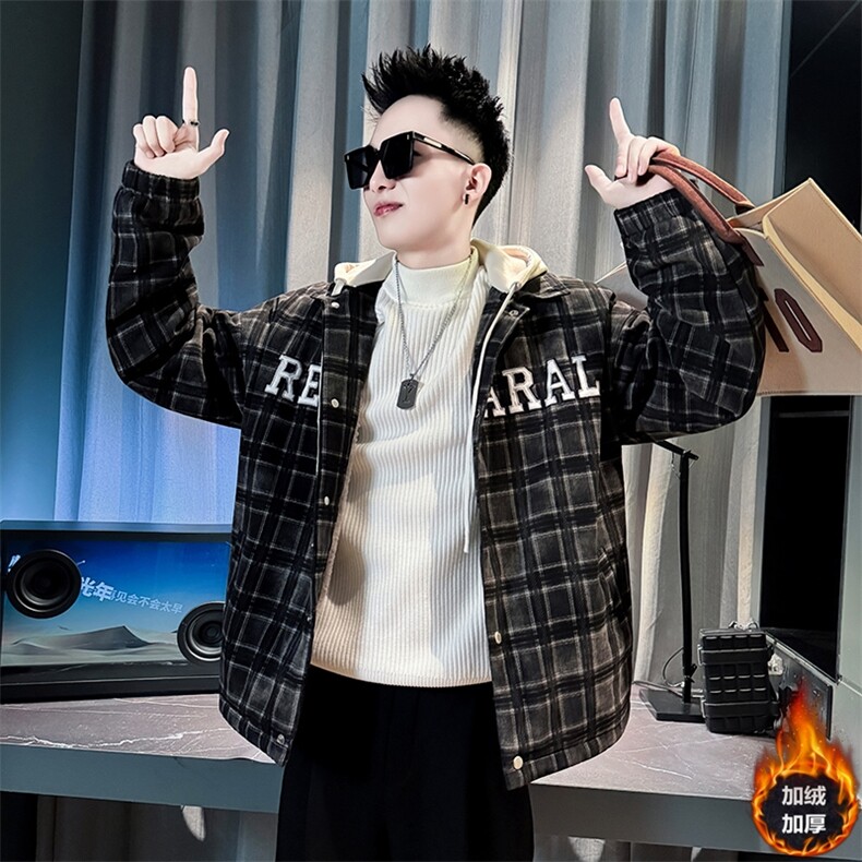 男士带帽牛仔夹克男加绒加厚潮流宽松牛仔衣NJ939-P128加绒P148，男装工装外套，电商A368