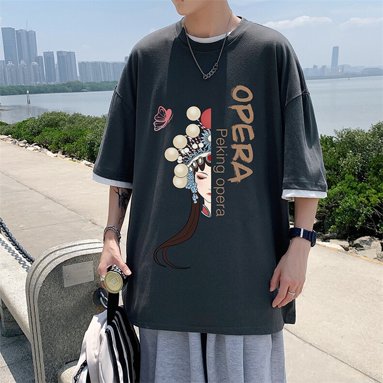 JT55161-P25假两件短袖t恤男大码胖子半袖体恤半截袖港风,男装T恤,电商A040
