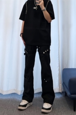 美式hiphop裤子交叉绑带黑色牛仔裤KZ05-P55，男装牛仔裤，星座310A-4
