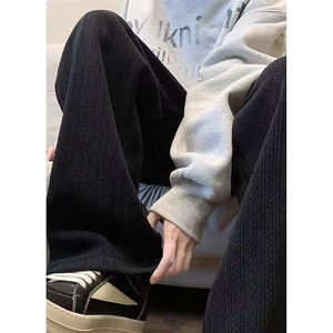 灯芯绒设计感裤子男新款秋冬季重磅加绒宽松直筒阔腿休闲长裤潮图片