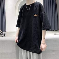 YT26350-P30亚麻短袖t恤男大码五分袖男宽松七分袖大皂风模特，男装T恤，电商A040