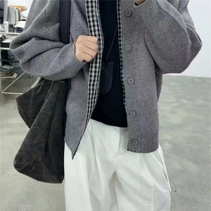 高质量包芯线格子拼接毛衣外套MYY11图片