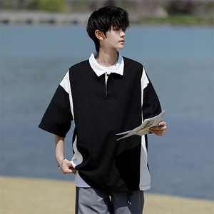 8XL-M拼接撞色短袖t恤男款夏季新款半袖POLO衫加肥加大码DT004P38图片