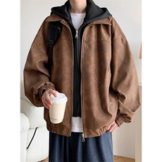 1506-1/MJ4931假二件皮衣高质量/P64皮衣外套男生假两件连帽夹克，男装夹克，星座1506-1