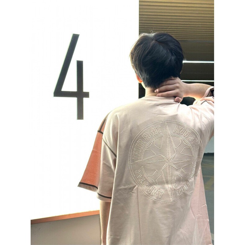 M524-P35夏季重磅设计感oversize刺绣情侣款粉色衣服上衣短袖T恤,男装T恤,星座617A-1（原B318A）