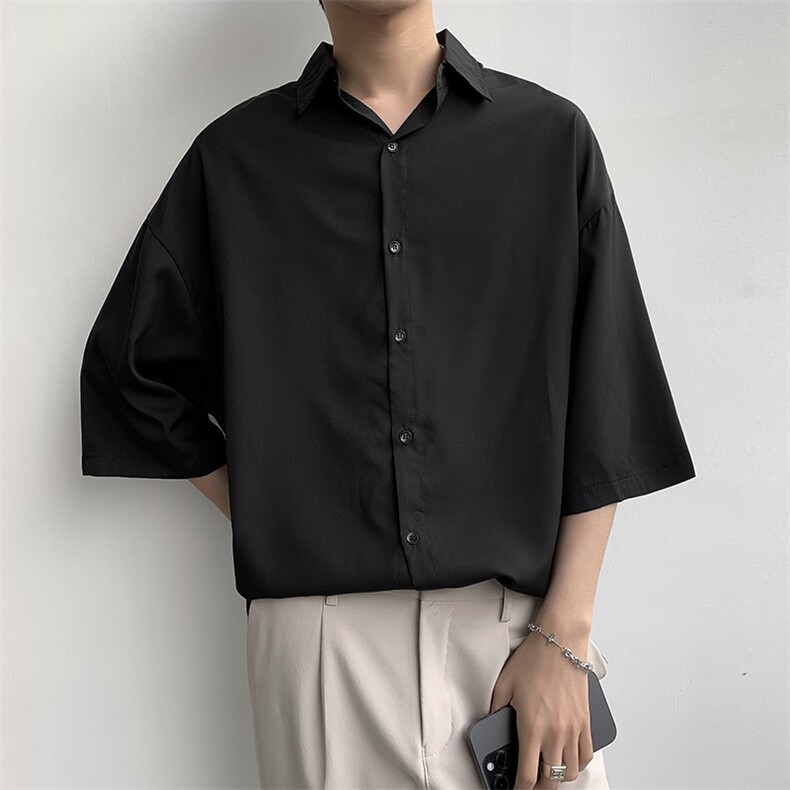 夏季冰丝短袖衬衫男女纯色宽松百搭学院风衬衣C301-P28,男装T恤,电商D202