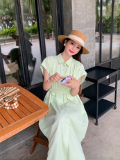 2024新款条纹绿色衬衫连衣裙【现货】082-3632P125K178，女装连衣裙，浙宝192（原082）