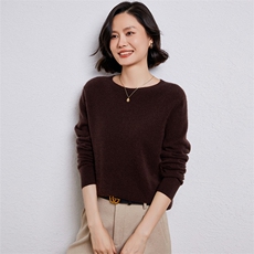 优雅女士羊毛圆领毛衣简约百搭显瘦长袖针织衫，女装羊毛衫，温伦斯特羊绒