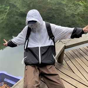 时尚防晒服拼色美式防紫外线薄款情侣装外套UPF50+凉感男士防晒衣图片