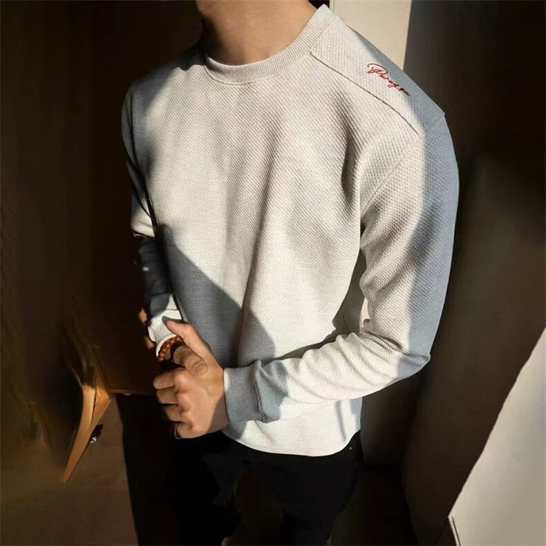 26春装硬挺boxy男女美式高街蜂窝华夫格刺绣圆领长袖卫衣打底衫,男装T恤,电商A486-1