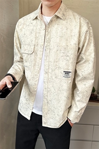 春季衬衫式外套男士脏脏灰翻领休闲宽松日系工装长袖C1824-P88图片