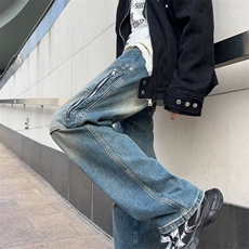 美式高街牛仔裤男韩版潮拉链个性2024春季新款ins长裤RK1012-P45，男装牛仔裤，星座412-3