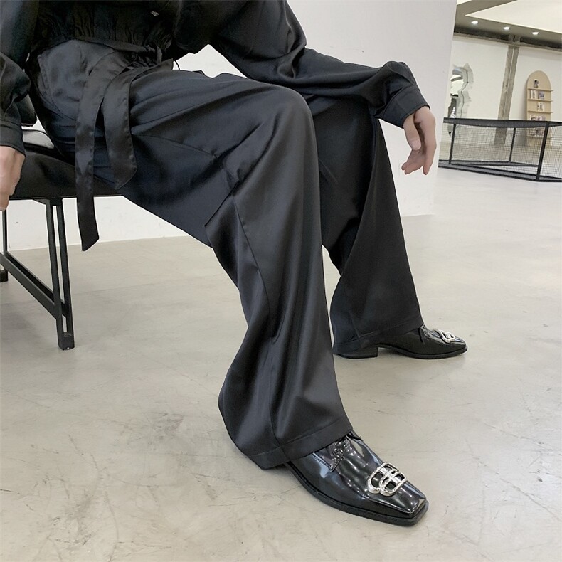 春季原创丝滑质感缎面复古时髦飘带阔腿长裤A261-3938-P65,男装休闲裤,电商A246
