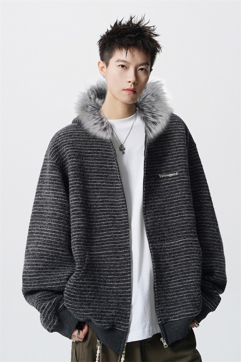 条纹毛领连帽78%晴纶19%锦纶3%氨纶S-XL开衫卫衣WY78133特P78控,男装卫衣,星座227-7