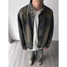 316-P67潮牌美式复古解构拼接牛仔外套男女宽松小众潮流高街夹克，男装工装外套，电商B323A