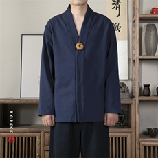 2025秋冬新款风男装棉麻加绒加厚男士汉服领长袖衬衫C012P85，男装衬衫，钱塘802