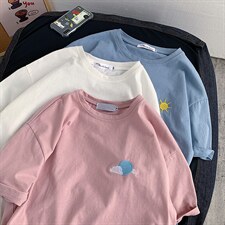 高转化夏季宽松中性刺绣短袖T恤女416B-1-DT86-P25限39，女装T恤，星座416B-1