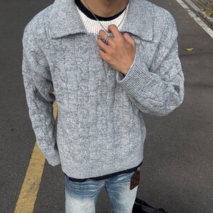 美式潮牌复古V领学院风休闲高街百搭假两件情侣款针织衫EM30图片
