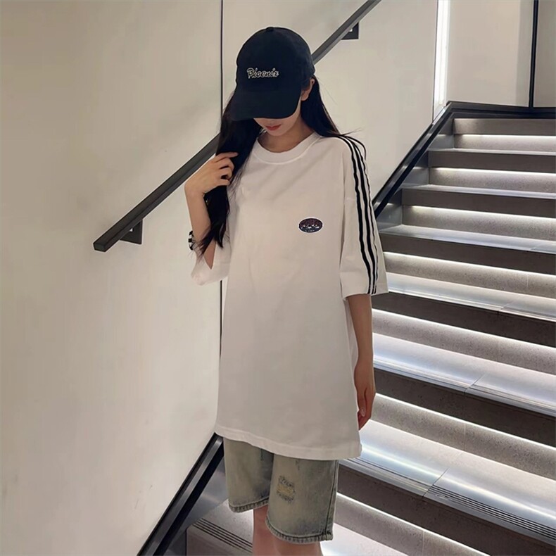 抖音得物高品质二开240克宽松纯棉美式潮牌三条杠织带短袖T恤，男装T恤，电商A486-1