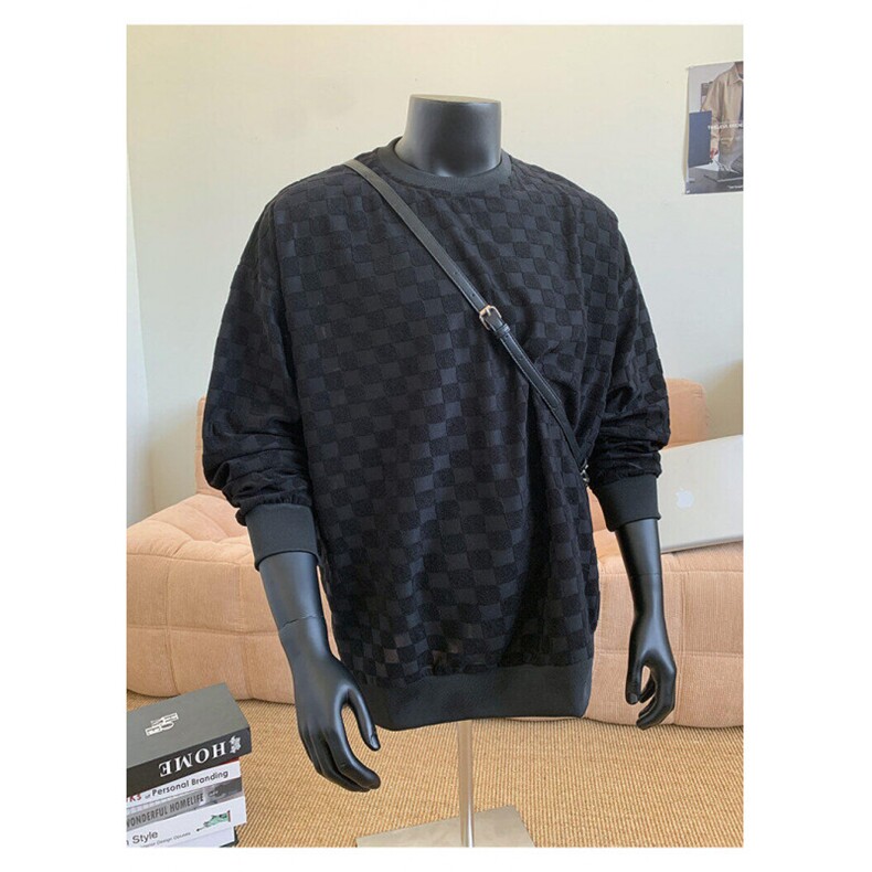 S5020/特P32春装新款棋盘格套头卫衣男潮宽松百搭长袖T恤外套,男装T恤,电商A141
