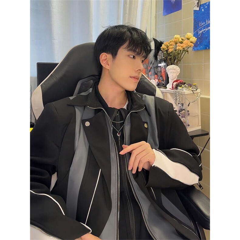 高级感解构层次拼接撞色设计感夹克上衣机车服外套 JK3609 特P82图片