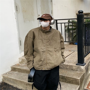 春季复古重磅水洗帆布哈灵顿外套男立领设计感休闲夹克JK1168-P98图片